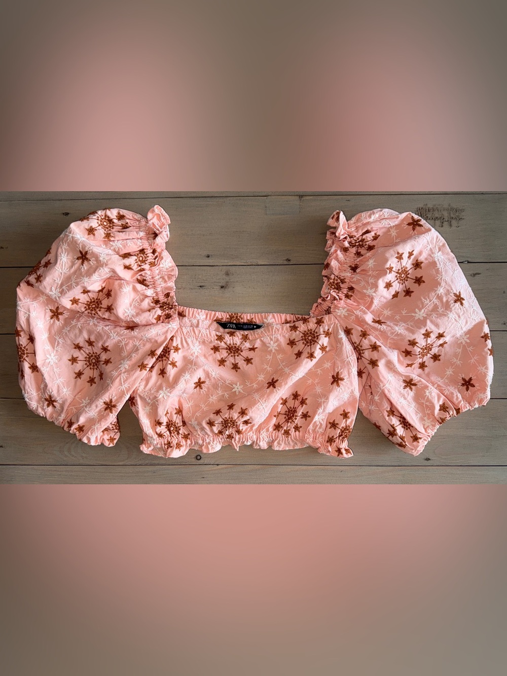 Zara Pink Embroidered Ruffled Crop Top Size Small